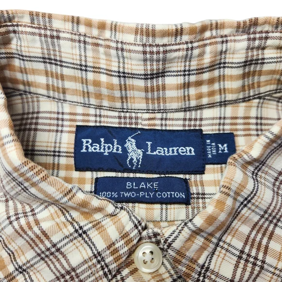 Ralph Lauren Blake Plaid Button Down Shirt Mens Medium Brown Tan Cotton Classic - Picture 3 of 14
